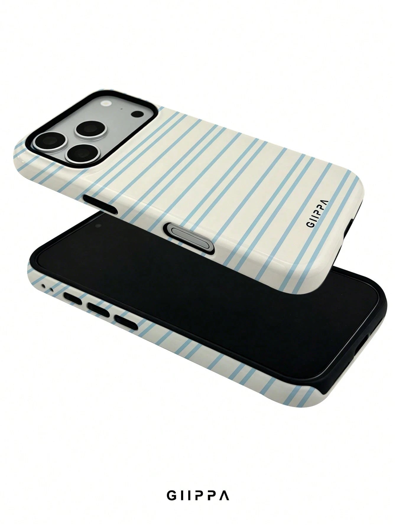 GIIPPA 1 Piece Cream White And Light Blue Striped Pattern Phone 17 Pro Max Case, Suitable For Phone 16 Pro Max, 15 Pro Max, 14 Pro Max, Korean Stylish And Interesting Phone Case, Compatible With 11/12