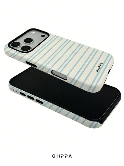 GIIPPA 1 Piece Cream White And Light Blue Striped Pattern Phone 17 Pro Max Case, Suitable For Phone 16 Pro Max, 15 Pro Max, 14 Pro Max, Korean Stylish And Interesting Phone Case, Compatible With 11/12