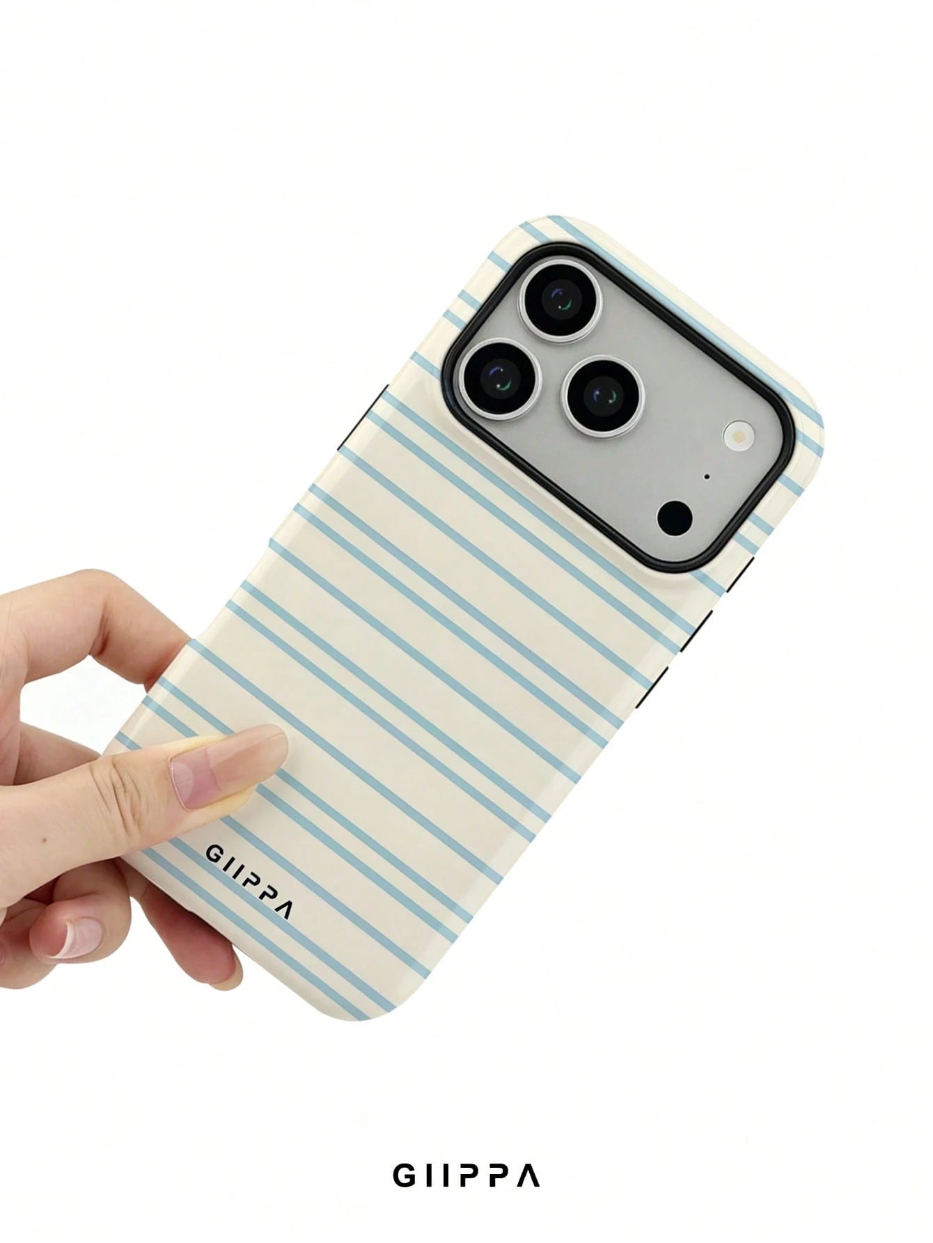 GIIPPA 1 Piece Cream White And Light Blue Striped Pattern Phone 17 Pro Max Case, Suitable For Phone 16 Pro Max, 15 Pro Max, 14 Pro Max, Korean Stylish And Interesting Phone Case, Compatible With 11/12