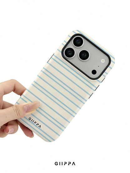 GIIPPA 1 Piece Cream White And Light Blue Striped Pattern Phone 17 Pro Max Case, Suitable For Phone 16 Pro Max, 15 Pro Max, 14 Pro Max, Korean Stylish And Interesting Phone Case, Compatible With 11/12