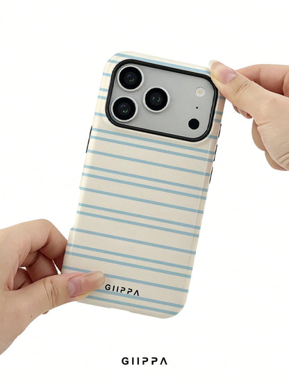 GIIPPA 1 Piece Cream White And Light Blue Striped Pattern Phone 17 Pro Max Case, Suitable For Phone 16 Pro Max, 15 Pro Max, 14 Pro Max, Korean Stylish And Interesting Phone Case, Compatible With 11/12