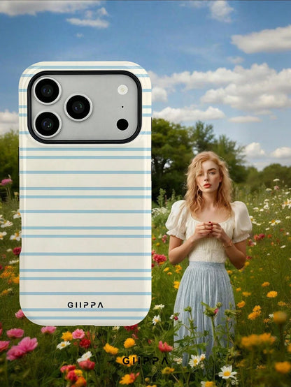 GIIPPA 1 Piece Cream White And Light Blue Striped Pattern Phone 17 Pro Max Case, Suitable For Phone 16 Pro Max, 15 Pro Max, 14 Pro Max, Korean Stylish And Interesting Phone Case, Compatible With 11/12
