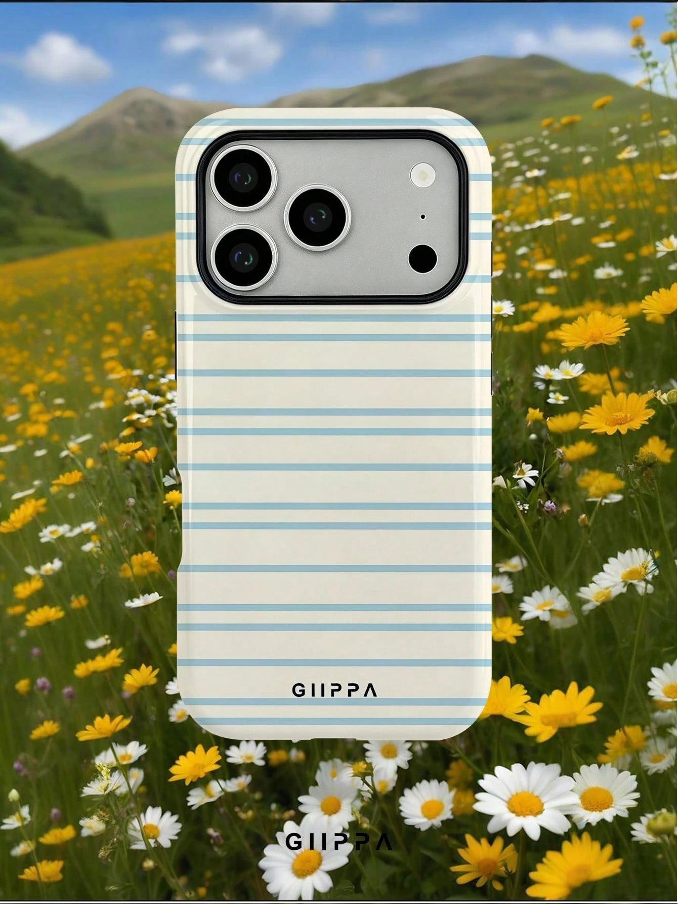 GIIPPA 1 Piece Cream White And Light Blue Striped Pattern Phone 17 Pro Max Case, Suitable For Phone 16 Pro Max, 15 Pro Max, 14 Pro Max, Korean Stylish And Interesting Phone Case, Compatible With 11/12