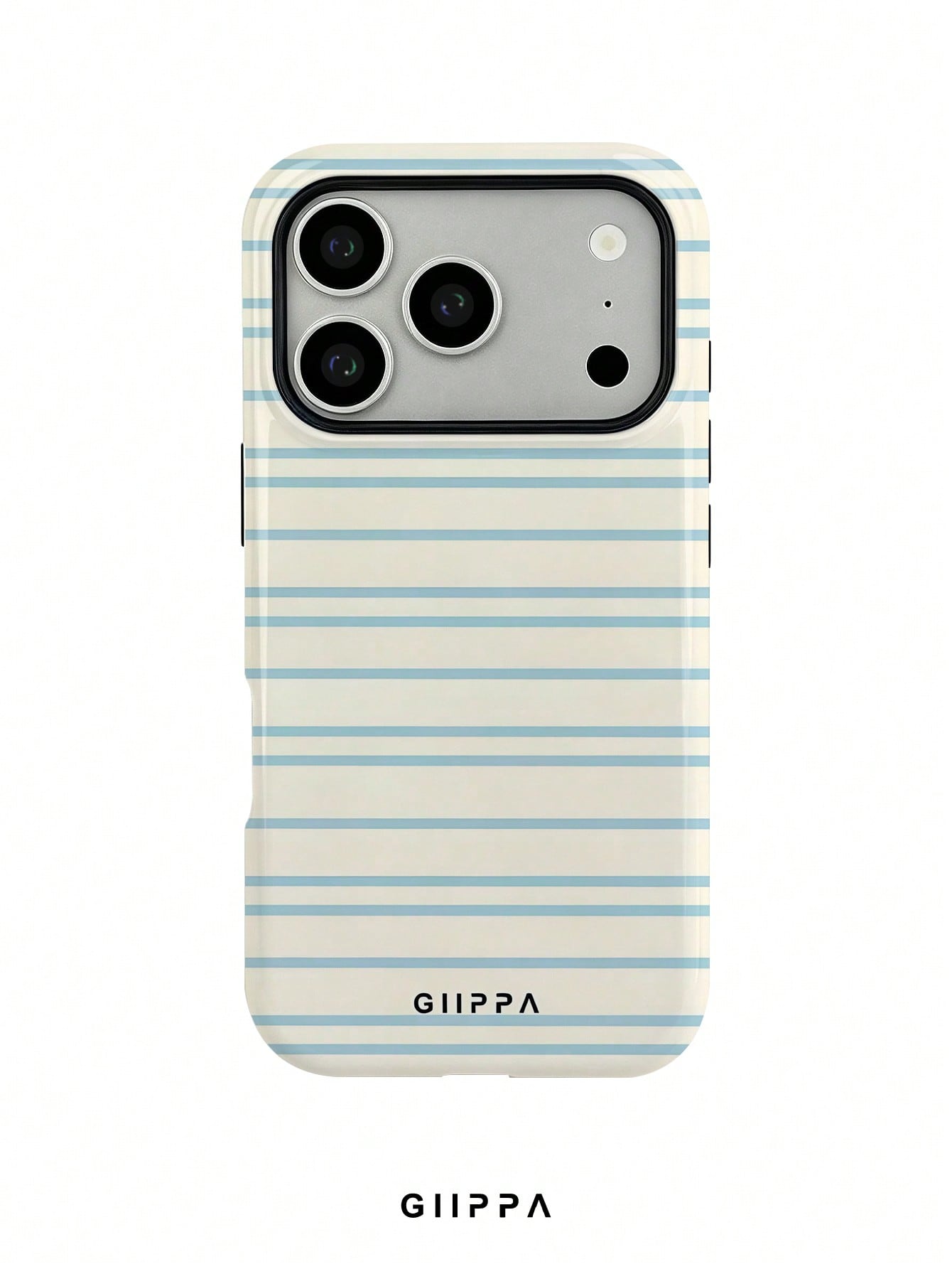 GIIPPA 1 Piece Cream White And Light Blue Striped Pattern Phone 17 Pro Max Case, Suitable For Phone 16 Pro Max, 15 Pro Max, 14 Pro Max, Korean Stylish And Interesting Phone Case, Compatible With 11/12