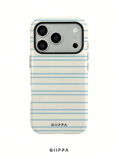 GIIPPA 1 Piece Cream White And Light Blue Striped Pattern Phone 17 Pro Max Case, Suitable For Phone 16 Pro Max, 15 Pro Max, 14 Pro Max, Korean Stylish And Interesting Phone Case, Compatible With 11/12