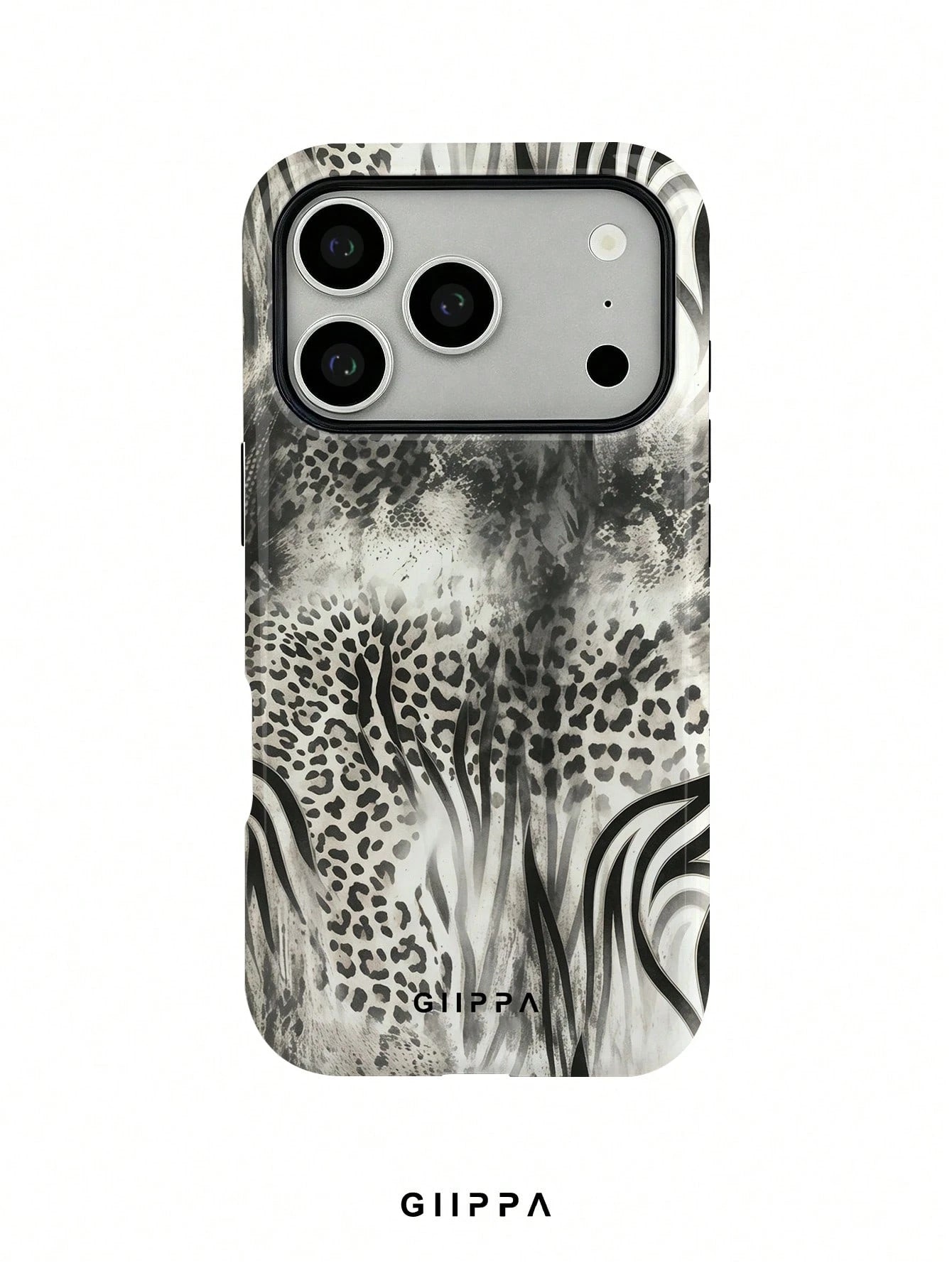 GIIPPA 1pc Black & White Leopard, Tiger And Snake Print Patchwork Design Phone Case, Compatible With Phone 17 Pro Max, 16 Pro Max, 15 Pro Max, 14 Pro Max, 11/12/13/14/15/75 Pro Max Plus, Korean High-E