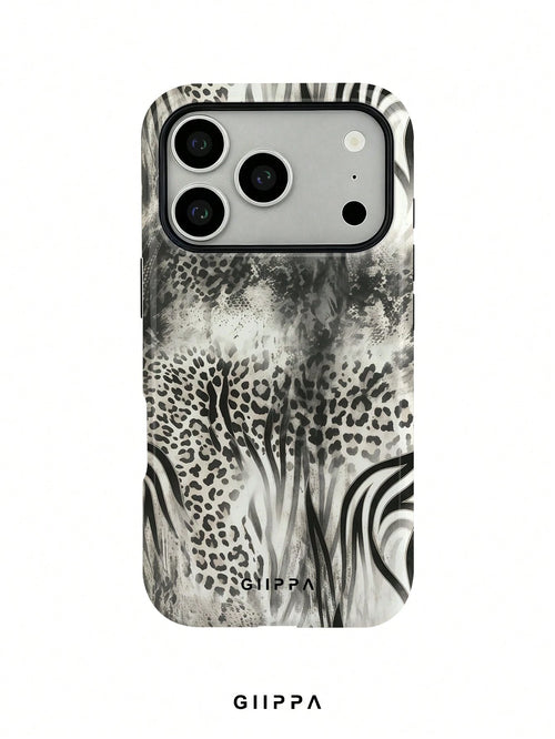 GIIPPA 1pc Black & White Leopard, Tiger And Snake Print Patchwork Design Phone Case, Compatible With Phone 17 Pro Max, 16 Pro Max, 15 Pro Max, 14 Pro Max, 11/12/13/14/15/75 Pro Max Plus, Korean High-E