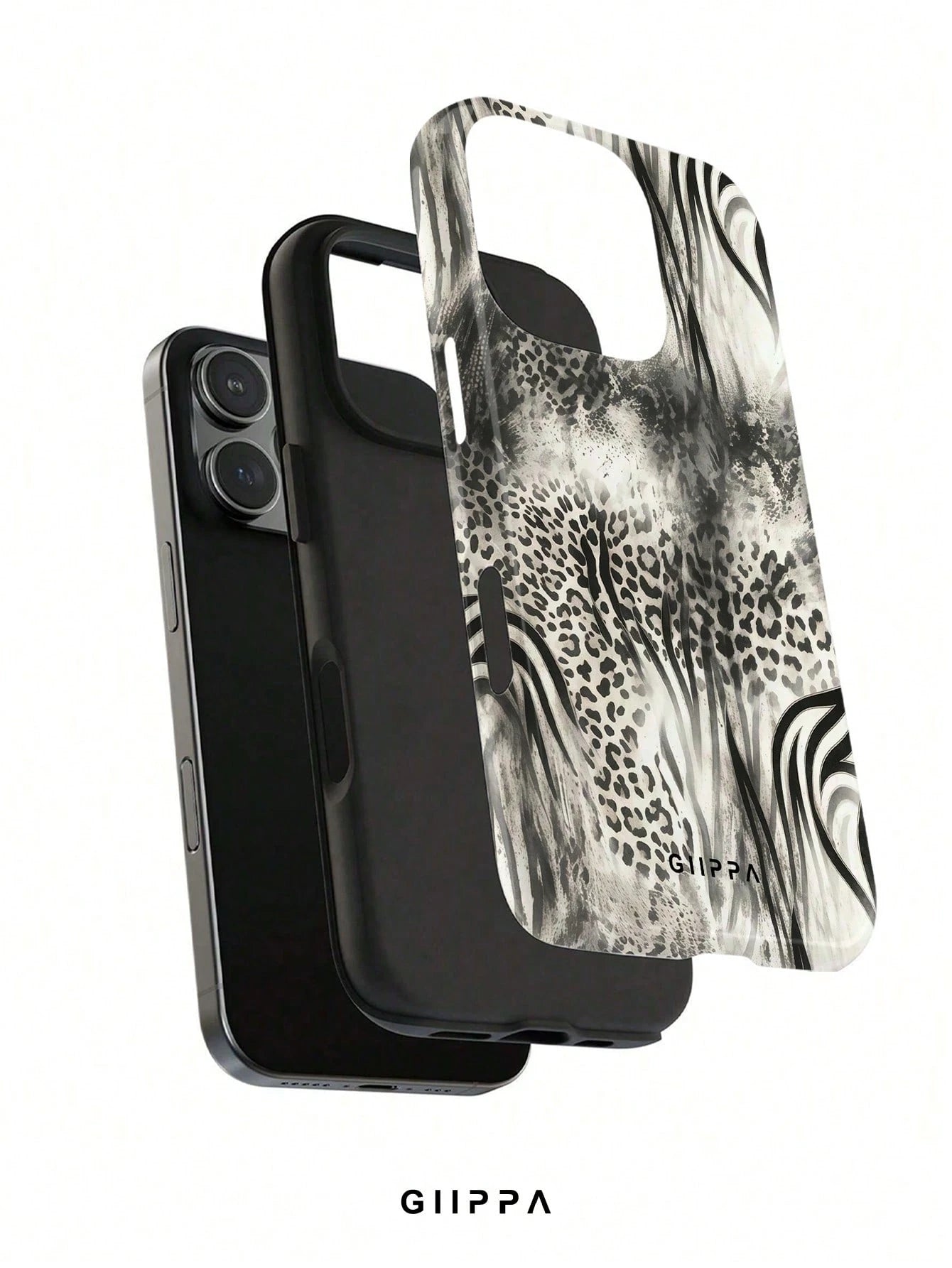 GIIPPA 1pc Black & White Leopard, Tiger And Snake Print Patchwork Design Phone Case, Compatible With Phone 17 Pro Max, 16 Pro Max, 15 Pro Max, 14 Pro Max, 11/12/13/14/15/75 Pro Max Plus, Korean High-E