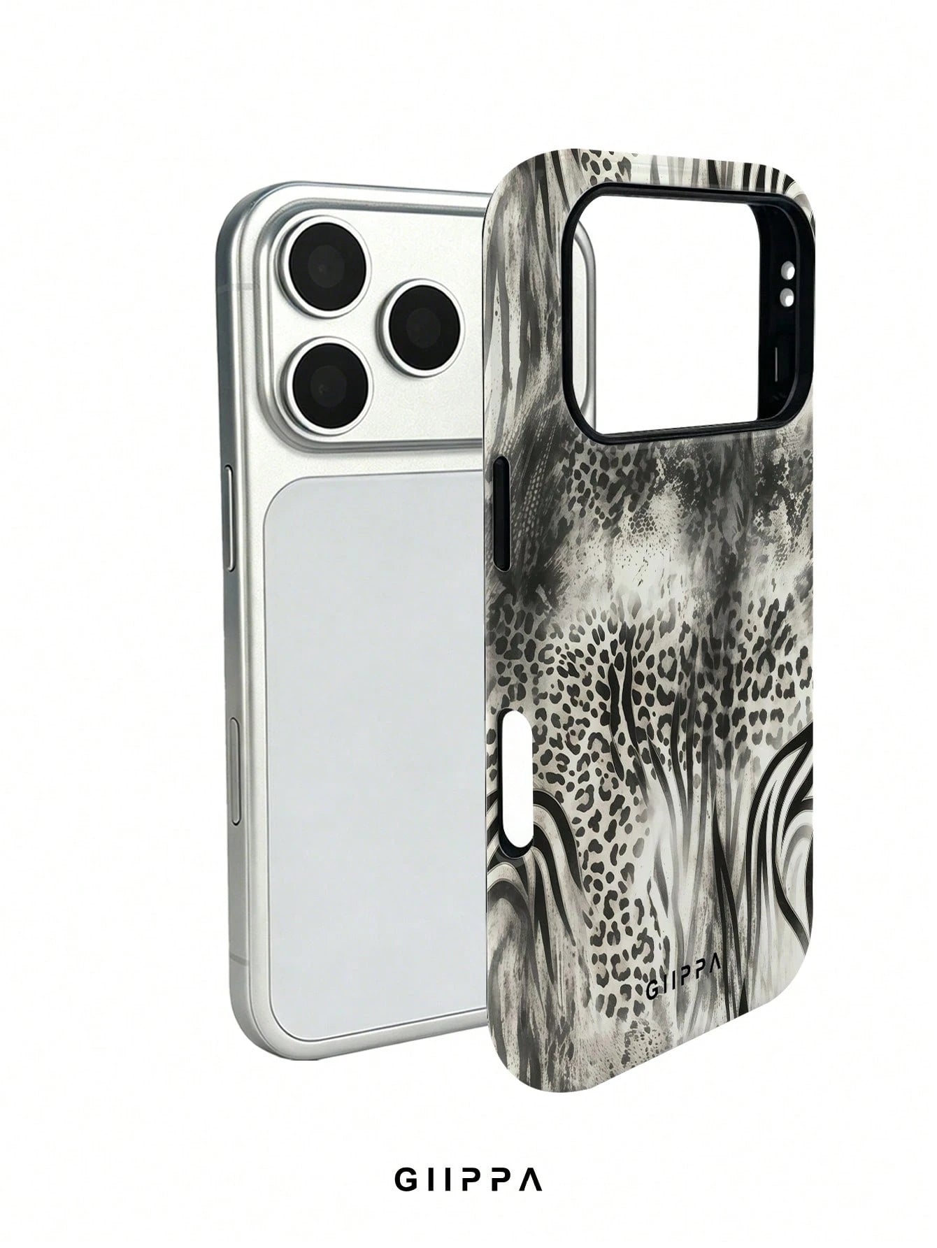 GIIPPA 1pc Black & White Leopard, Tiger And Snake Print Patchwork Design Phone Case, Compatible With Phone 17 Pro Max, 16 Pro Max, 15 Pro Max, 14 Pro Max, 11/12/13/14/15/75 Pro Max Plus, Korean High-E