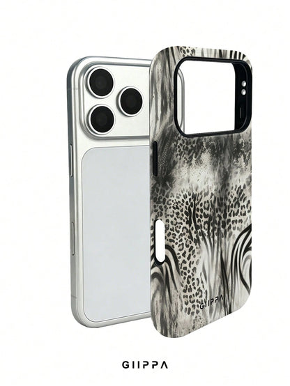 GIIPPA 1pc Black & White Leopard, Tiger And Snake Print Patchwork Design Phone Case, Compatible With Phone 17 Pro Max, 16 Pro Max, 15 Pro Max, 14 Pro Max, 11/12/13/14/15/75 Pro Max Plus, Korean High-E