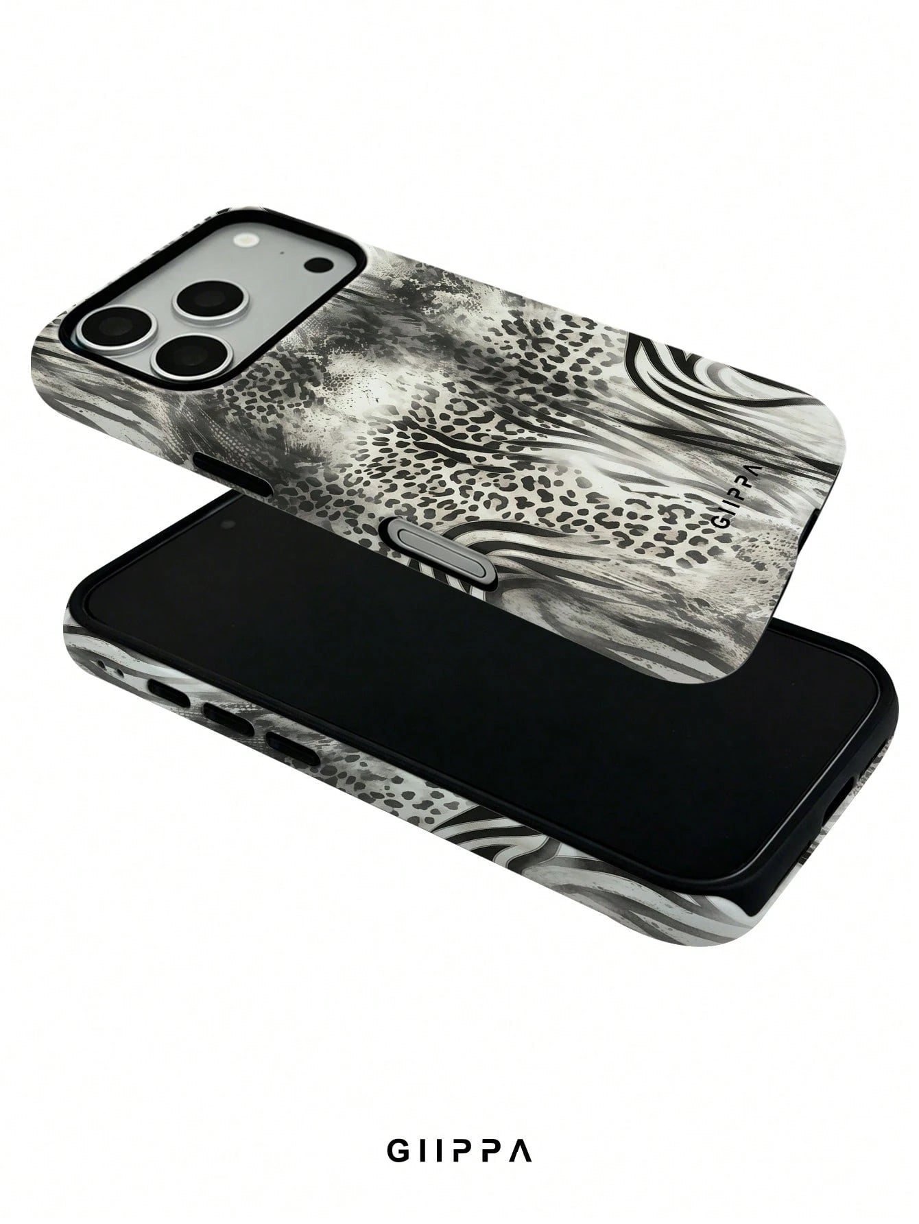 GIIPPA 1pc Black & White Leopard, Tiger And Snake Print Patchwork Design Phone Case, Compatible With Phone 17 Pro Max, 16 Pro Max, 15 Pro Max, 14 Pro Max, 11/12/13/14/15/75 Pro Max Plus, Korean High-E