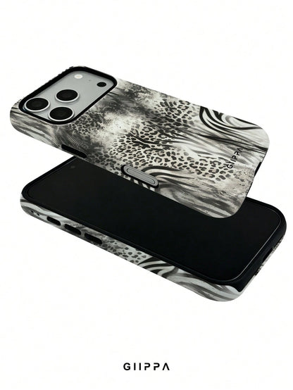 GIIPPA 1pc Black & White Leopard, Tiger And Snake Print Patchwork Design Phone Case, Compatible With Phone 17 Pro Max, 16 Pro Max, 15 Pro Max, 14 Pro Max, 11/12/13/14/15/75 Pro Max Plus, Korean High-E