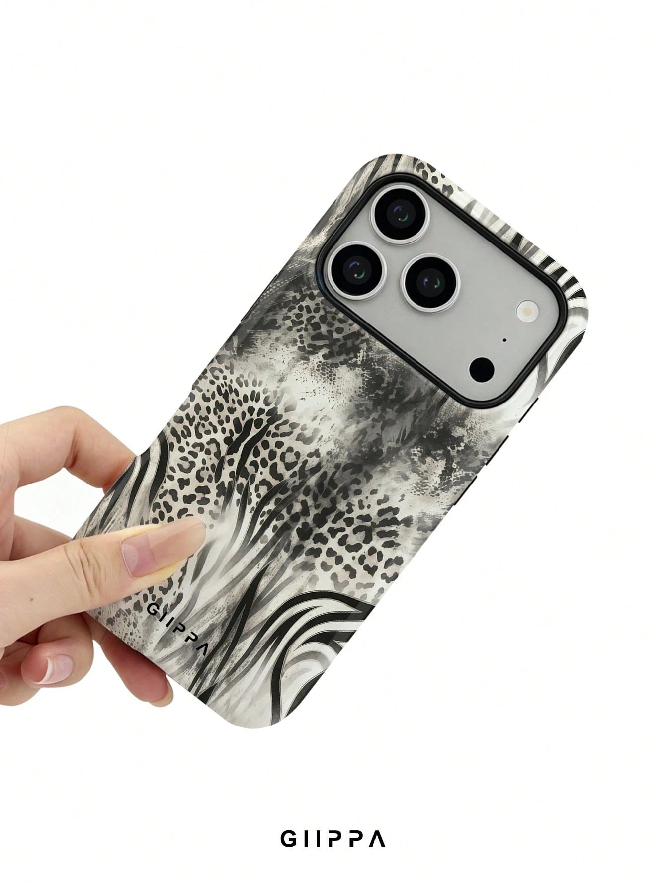 GIIPPA 1pc Black & White Leopard, Tiger And Snake Print Patchwork Design Phone Case, Compatible With Phone 17 Pro Max, 16 Pro Max, 15 Pro Max, 14 Pro Max, 11/12/13/14/15/75 Pro Max Plus, Korean High-E