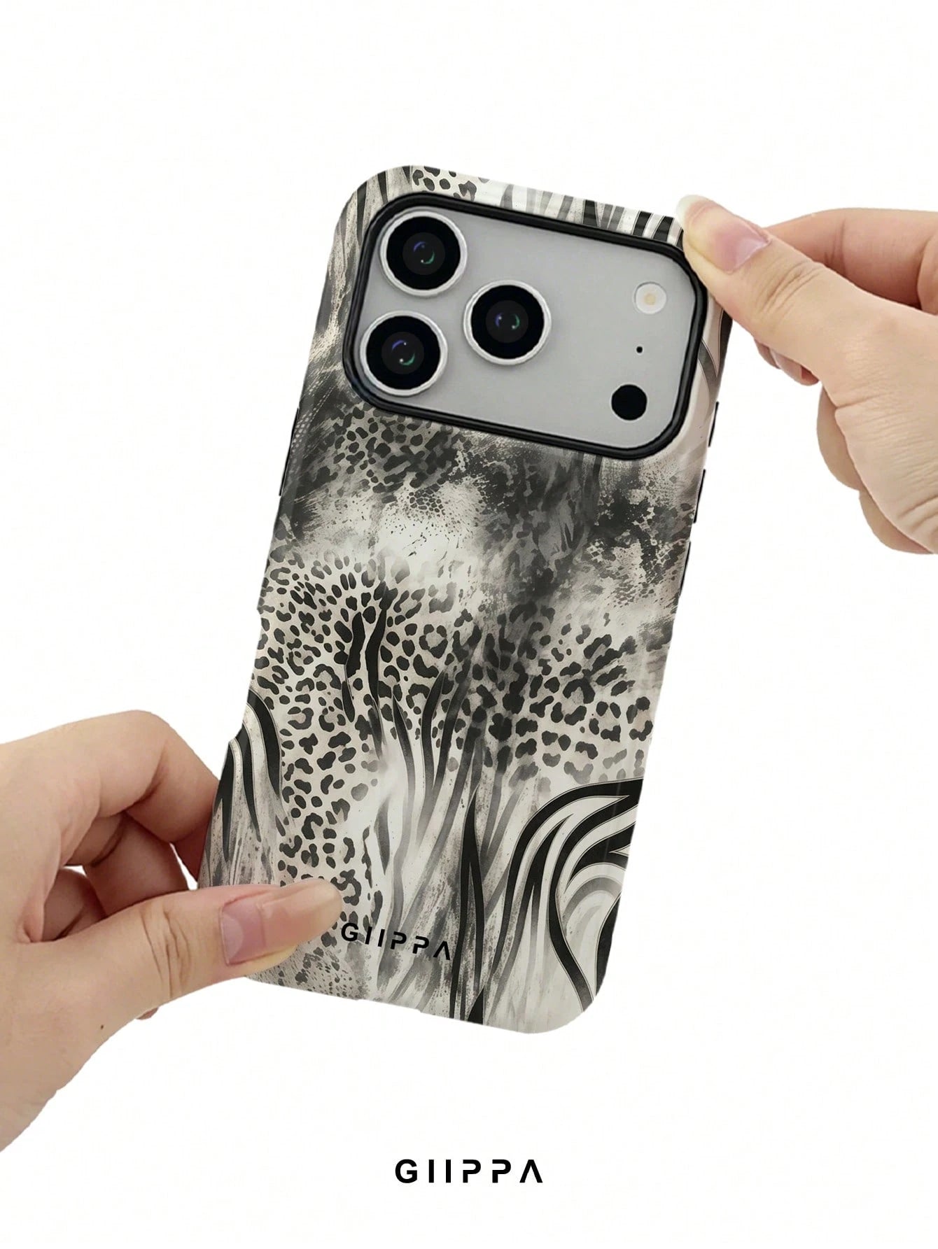 GIIPPA 1pc Black & White Leopard, Tiger And Snake Print Patchwork Design Phone Case, Compatible With Phone 17 Pro Max, 16 Pro Max, 15 Pro Max, 14 Pro Max, 11/12/13/14/15/75 Pro Max Plus, Korean High-E