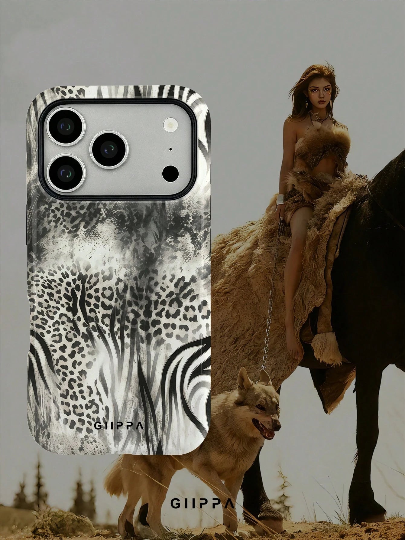 GIIPPA 1pc Black & White Leopard, Tiger And Snake Print Patchwork Design Phone Case, Compatible With Phone 17 Pro Max, 16 Pro Max, 15 Pro Max, 14 Pro Max, 11/12/13/14/15/75 Pro Max Plus, Korean High-E