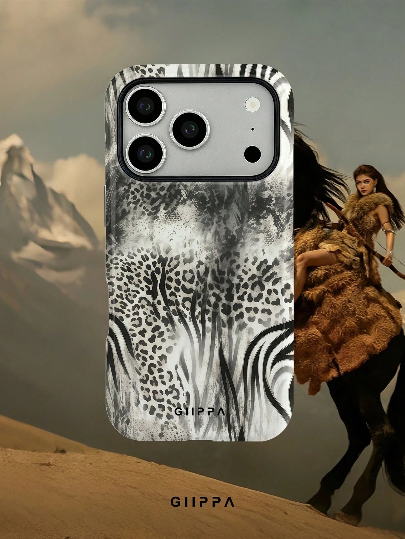 GIIPPA 1pc Black & White Leopard, Tiger And Snake Print Patchwork Design Phone Case, Compatible With Phone 17 Pro Max, 16 Pro Max, 15 Pro Max, 14 Pro Max, 11/12/13/14/15/75 Pro Max Plus, Korean High-E
