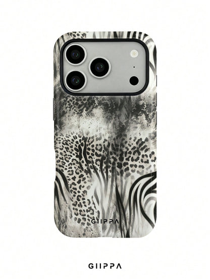 GIIPPA 1pc Black & White Leopard, Tiger And Snake Print Patchwork Design Phone Case, Compatible With Phone 17 Pro Max, 16 Pro Max, 15 Pro Max, 14 Pro Max, 11/12/13/14/15/75 Pro Max Plus, Korean High-E