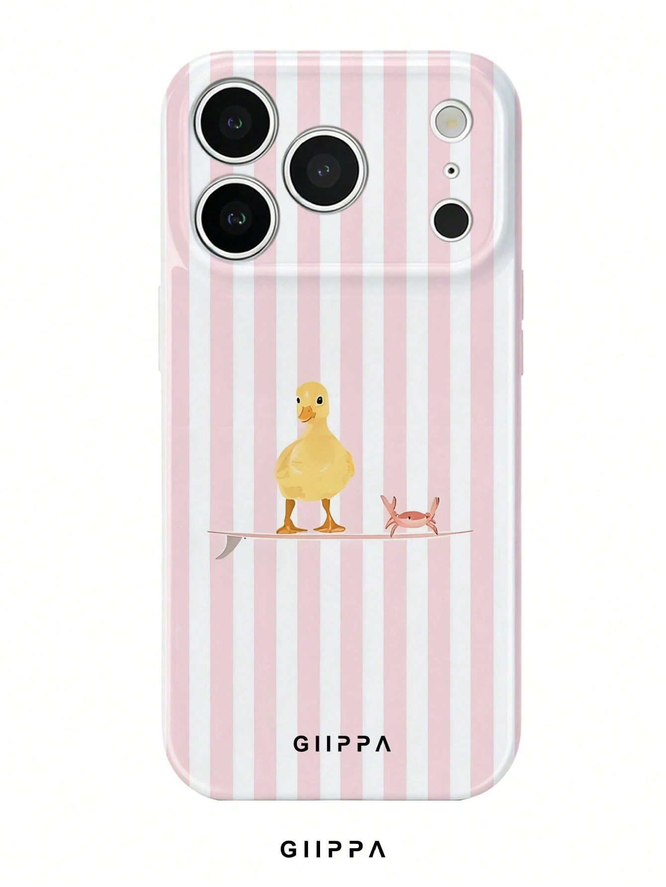 GIIPPA 1pc Light Pink Striped Background With Duck Pattern Design, Phone 17 Pro Max Phone Case, Compatible With Phone 16 Pro Max, 15 Pro Max, 14 Pro Max, Korean Style High-End Fashionable And Fun Phon