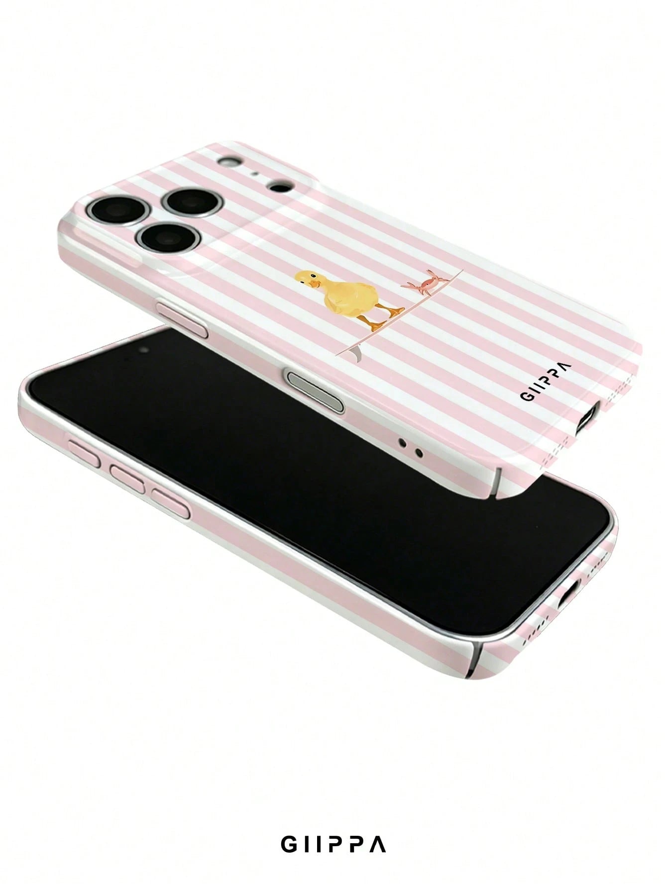 GIIPPA 1pc Light Pink Striped Background With Duck Pattern Design, Phone 17 Pro Max Phone Case, Compatible With Phone 16 Pro Max, 15 Pro Max, 14 Pro Max, Korean Style High-End Fashionable And Fun Phon
