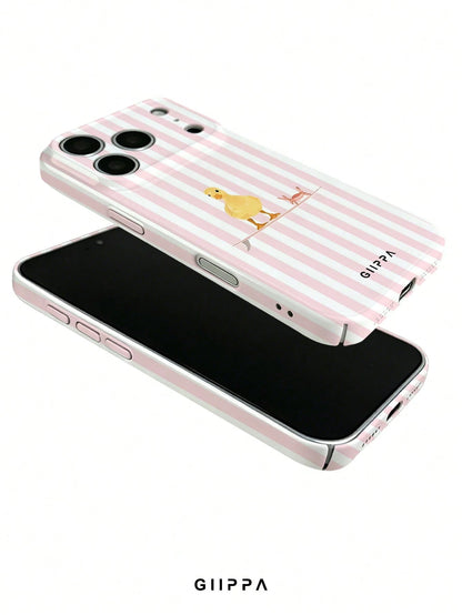 GIIPPA 1pc Light Pink Striped Background With Duck Pattern Design, Phone 17 Pro Max Phone Case, Compatible With Phone 16 Pro Max, 15 Pro Max, 14 Pro Max, Korean Style High-End Fashionable And Fun Phon