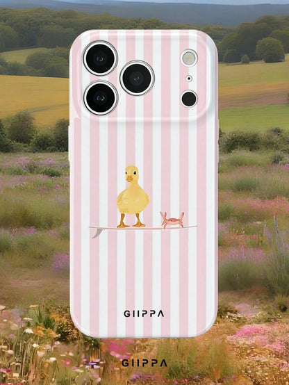 GIIPPA 1pc Light Pink Striped Background With Duck Pattern Design, Phone 17 Pro Max Phone Case, Compatible With Phone 16 Pro Max, 15 Pro Max, 14 Pro Max, Korean Style High-End Fashionable And Fun Phon