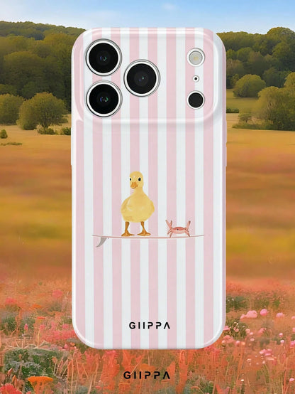 GIIPPA 1pc Light Pink Striped Background With Duck Pattern Design, Phone 17 Pro Max Phone Case, Compatible With Phone 16 Pro Max, 15 Pro Max, 14 Pro Max, Korean Style High-End Fashionable And Fun Phon