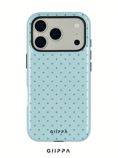 GIIPPA 1pc Mint Blue Background With Mint Green Polka Dot Pattern Design, Phone 17 Pro Max Phone Case, Compatible With Phone 16 Pro Max, 15 Pro Max, 14 Pro Max, Korean Style High-End Fashionable And F