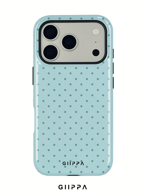 GIIPPA 1pc Mint Blue Background With Mint Green Polka Dot Pattern Design, Phone 17 Pro Max Phone Case, Compatible With Phone 16 Pro Max, 15 Pro Max, 14 Pro Max, Korean Style High-End Fashionable And F