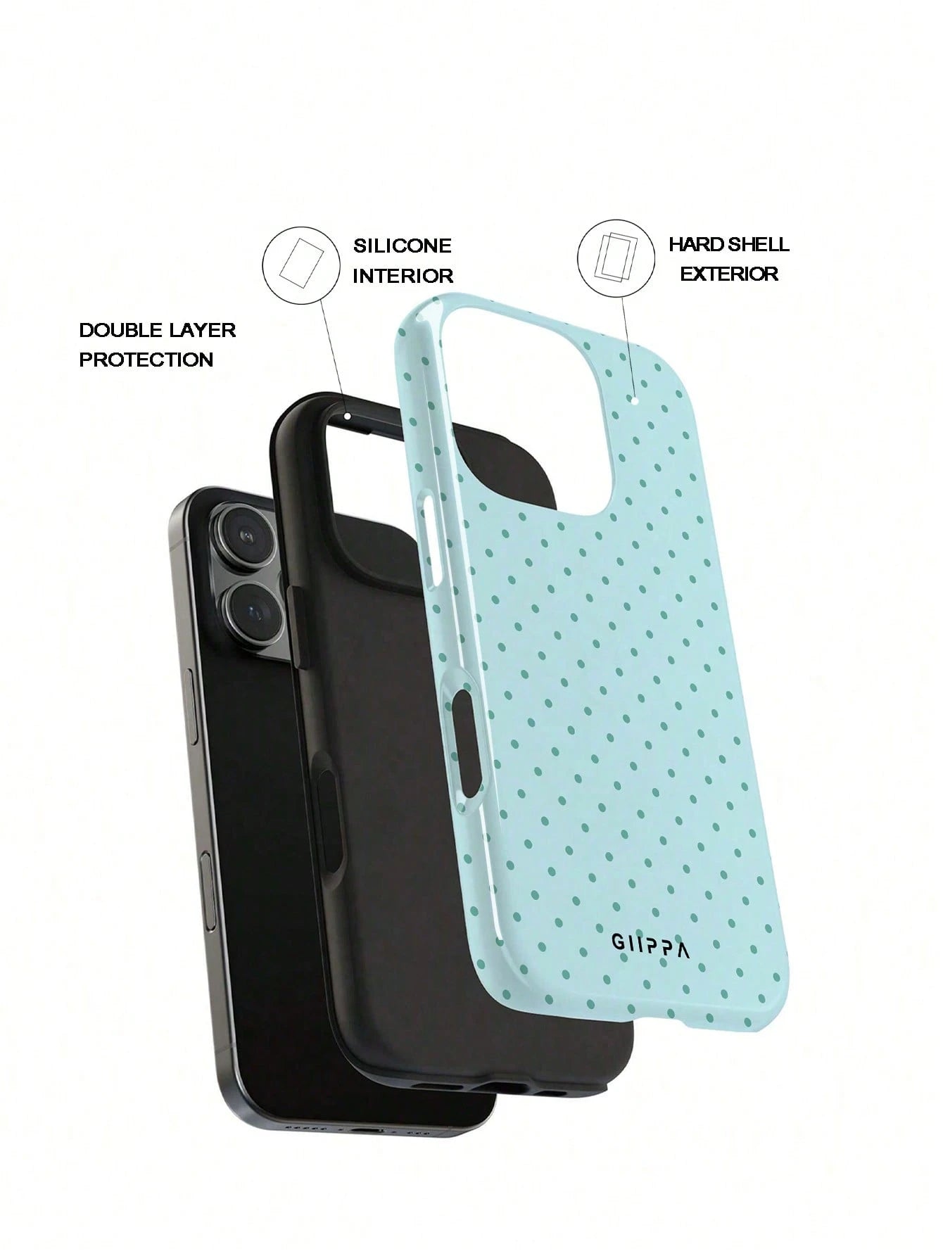 GIIPPA 1pc Mint Blue Background With Mint Green Polka Dot Pattern Design, Phone 17 Pro Max Phone Case, Compatible With Phone 16 Pro Max, 15 Pro Max, 14 Pro Max, Korean Style High-End Fashionable And F