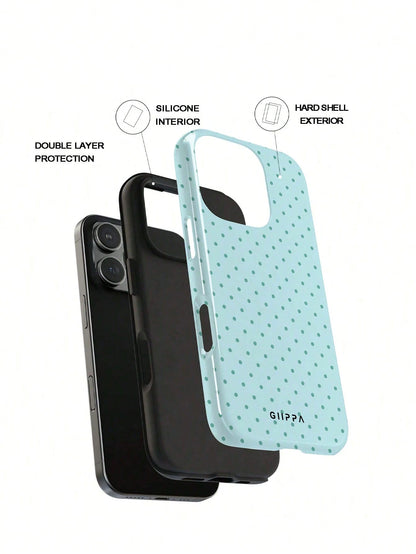 GIIPPA 1pc Mint Blue Background With Mint Green Polka Dot Pattern Design, Phone 17 Pro Max Phone Case, Compatible With Phone 16 Pro Max, 15 Pro Max, 14 Pro Max, Korean Style High-End Fashionable And F