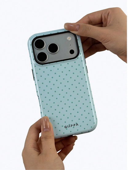 GIIPPA 1pc Mint Blue Background With Mint Green Polka Dot Pattern Design, Phone 17 Pro Max Phone Case, Compatible With Phone 16 Pro Max, 15 Pro Max, 14 Pro Max, Korean Style High-End Fashionable And F