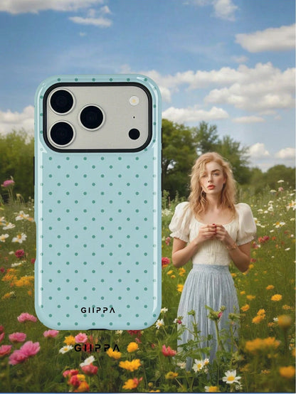 GIIPPA 1pc Mint Blue Background With Mint Green Polka Dot Pattern Design, Phone 17 Pro Max Phone Case, Compatible With Phone 16 Pro Max, 15 Pro Max, 14 Pro Max, Korean Style High-End Fashionable And F