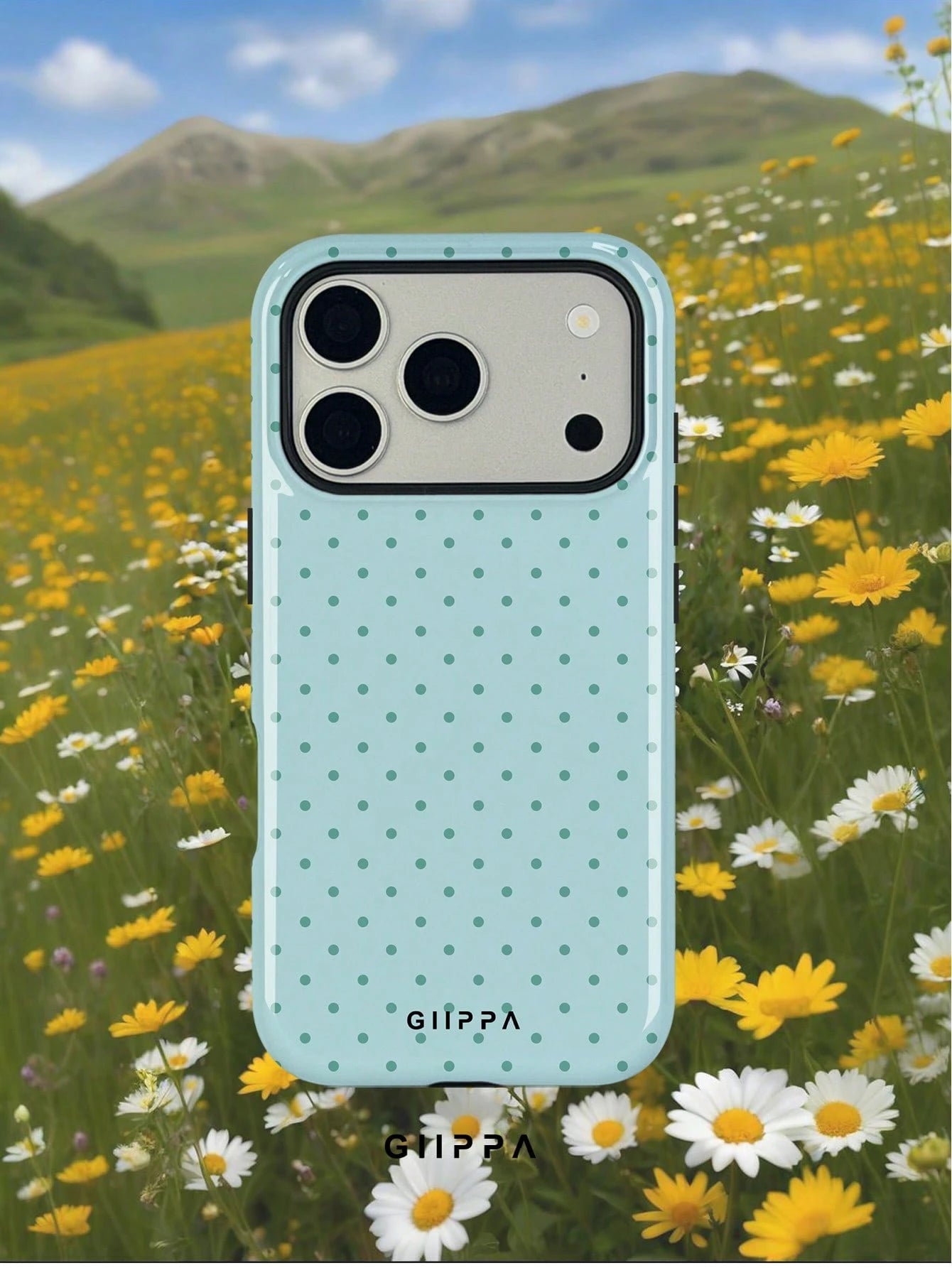 GIIPPA 1pc Mint Blue Background With Mint Green Polka Dot Pattern Design, Phone 17 Pro Max Phone Case, Compatible With Phone 16 Pro Max, 15 Pro Max, 14 Pro Max, Korean Style High-End Fashionable And F