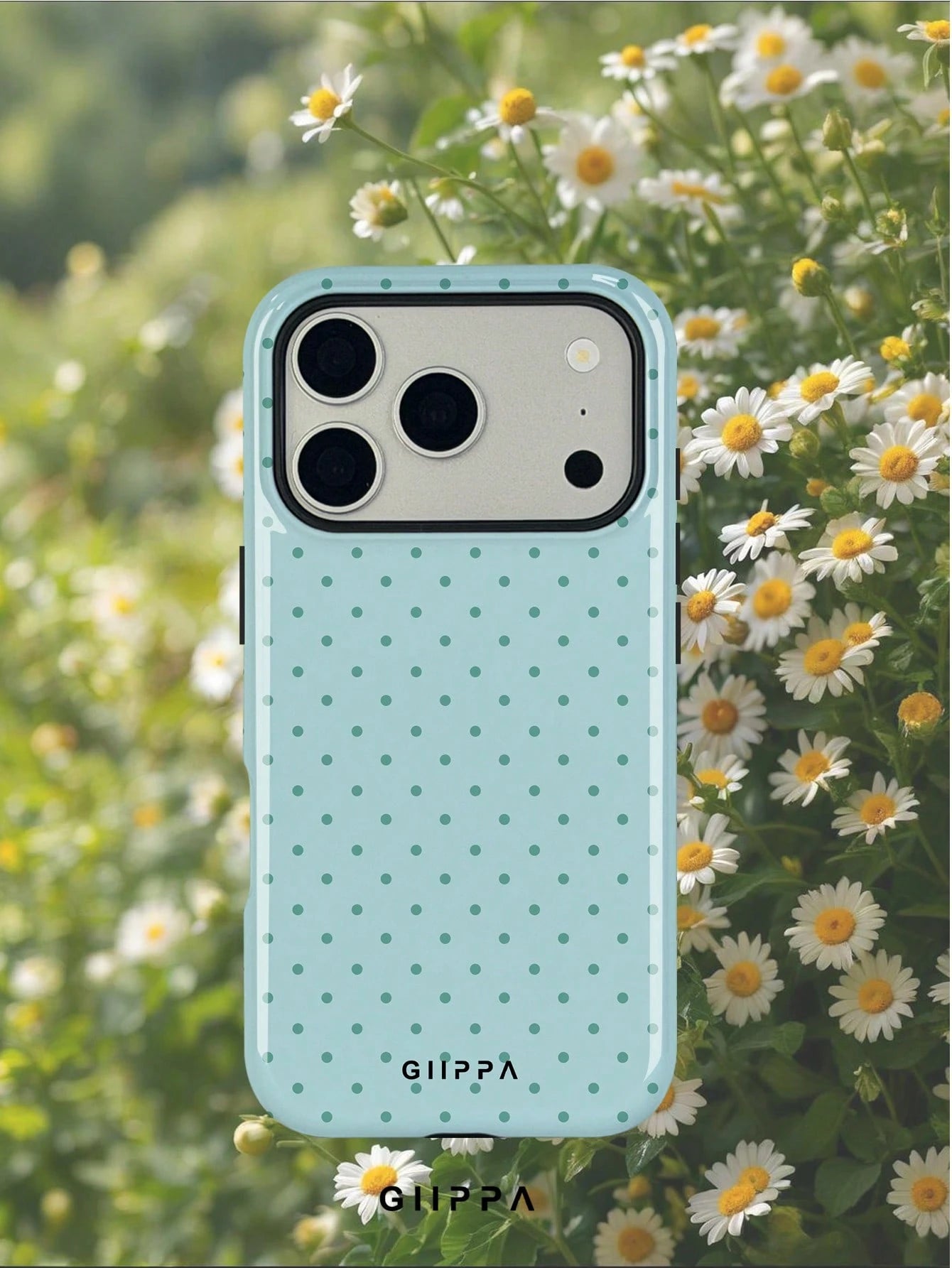 GIIPPA 1pc Mint Blue Background With Mint Green Polka Dot Pattern Design, Phone 17 Pro Max Phone Case, Compatible With Phone 16 Pro Max, 15 Pro Max, 14 Pro Max, Korean Style High-End Fashionable And F