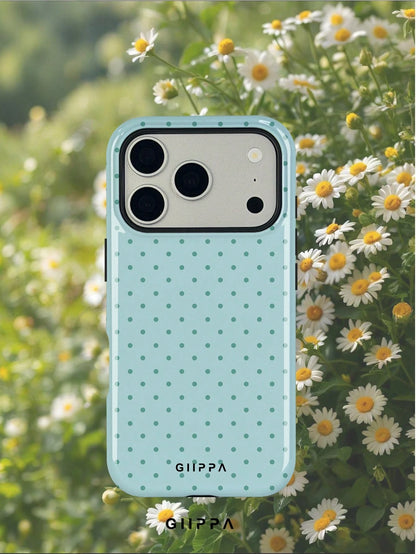 GIIPPA 1pc Mint Blue Background With Mint Green Polka Dot Pattern Design, Phone 17 Pro Max Phone Case, Compatible With Phone 16 Pro Max, 15 Pro Max, 14 Pro Max, Korean Style High-End Fashionable And F