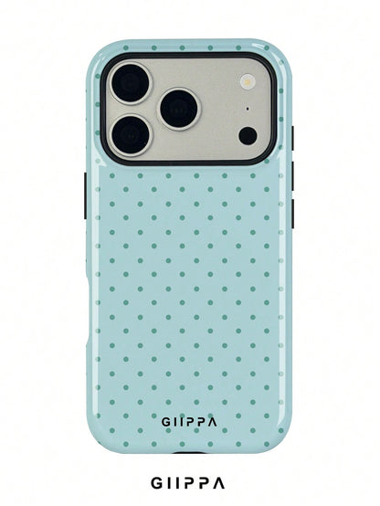 GIIPPA 1pc Mint Blue Background With Mint Green Polka Dot Pattern Design, Phone 17 Pro Max Phone Case, Compatible With Phone 16 Pro Max, 15 Pro Max, 14 Pro Max, Korean Style High-End Fashionable And F