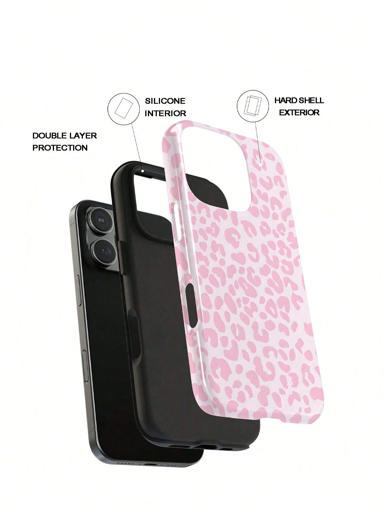 GIIPPA Cheetah,Leopard Print Pink Leopard Print 2-In-1 Anti-Fall Protective Phone Case, Suitable For IPhone 17, 16, 15, 14, 13, 12, 11, PRO MAX