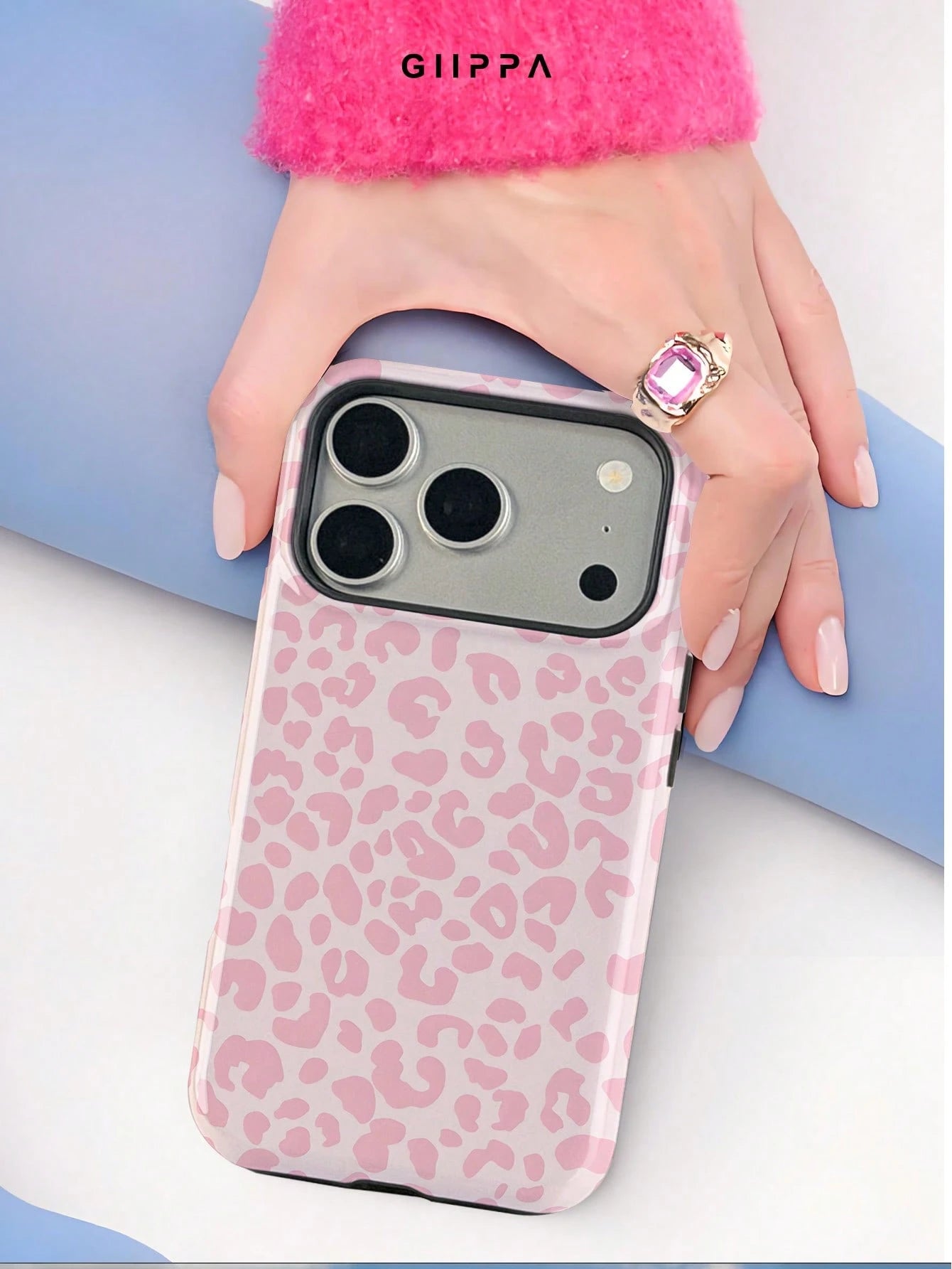 GIIPPA Cheetah,Leopard Print Pink Leopard Print 2-In-1 Anti-Fall Protective Phone Case, Suitable For IPhone 17, 16, 15, 14, 13, 12, 11, PRO MAX