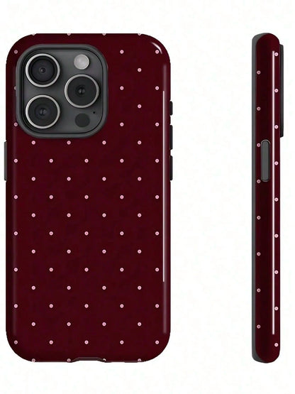 GIIPPA Pink Polka Dot Pattern Fashion Matte Burgundy Base 2-In-1 Phone Shockproof Case Compatible With IPhone 17, 17 Air, 16, 15, 14, 13, 12, 11, PRO MAX, And PLUS Elegant Design Suitable For Men Wome