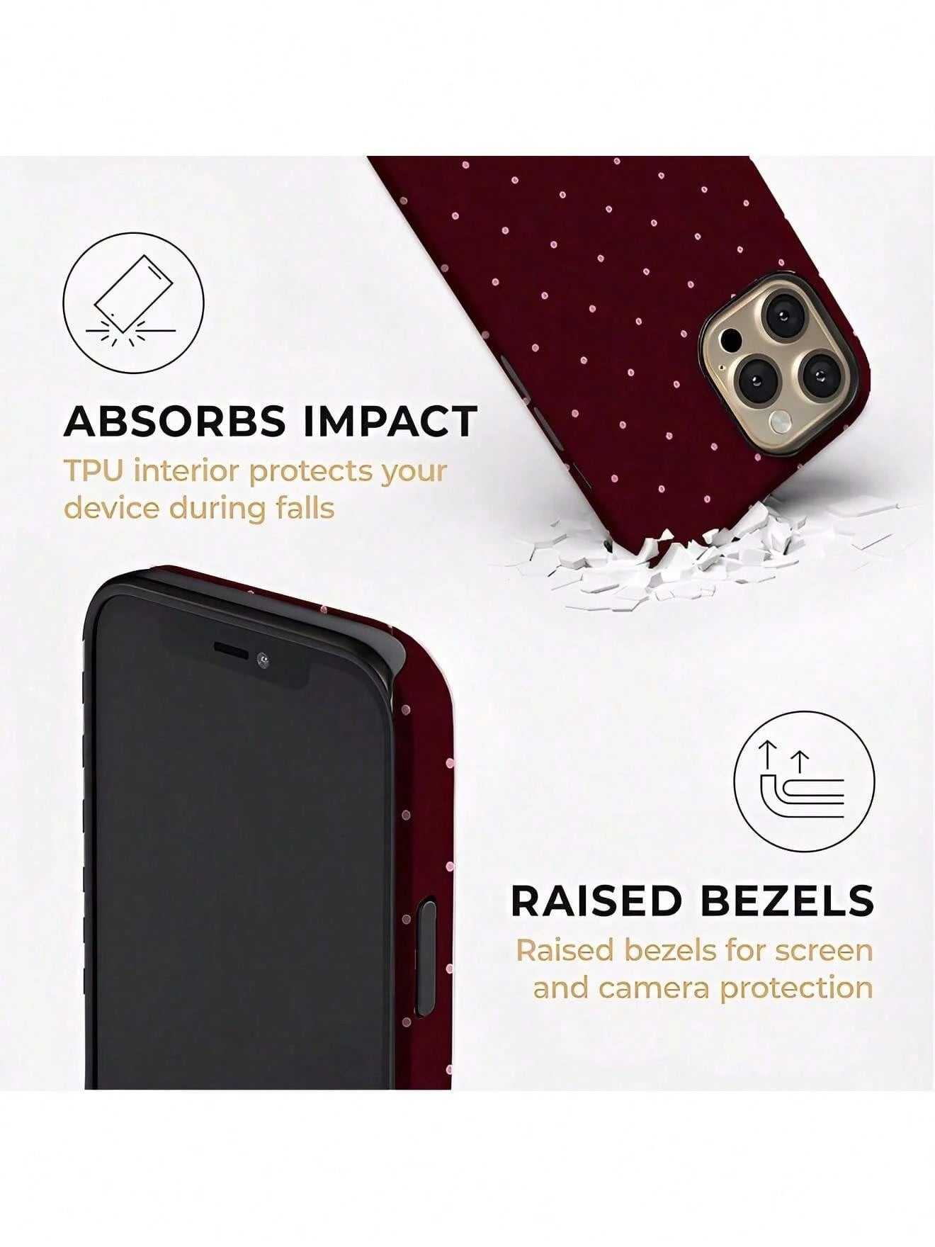 GIIPPA Pink Polka Dot Pattern Fashion Matte Burgundy Base 2-In-1 Phone Shockproof Case Compatible With IPhone 17, 17 Air, 16, 15, 14, 13, 12, 11, PRO MAX, And PLUS Elegant Design Suitable For Men Wome