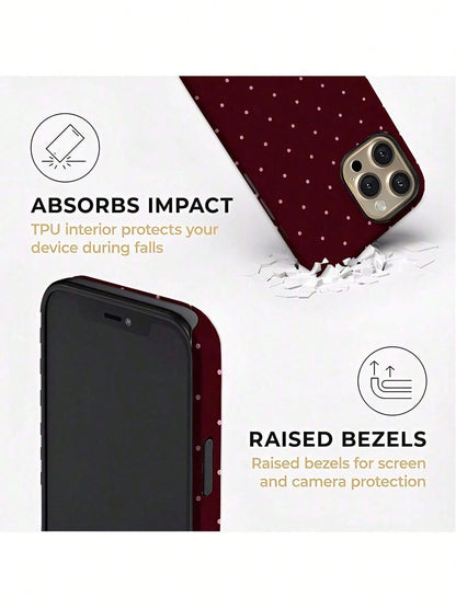 GIIPPA Pink Polka Dot Pattern Fashion Matte Burgundy Base 2-In-1 Phone Shockproof Case Compatible With IPhone 17, 17 Air, 16, 15, 14, 13, 12, 11, PRO MAX, And PLUS Elegant Design Suitable For Men Wome