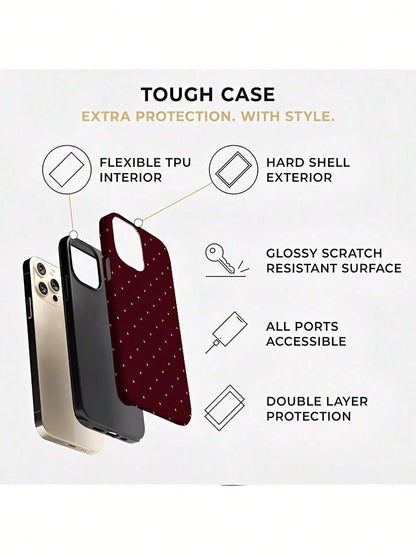 GIIPPA Pink Polka Dot Pattern Fashion Matte Burgundy Base 2-In-1 Phone Shockproof Case Compatible With IPhone 17, 17 Air, 16, 15, 14, 13, 12, 11, PRO MAX, And PLUS Elegant Design Suitable For Men Wome