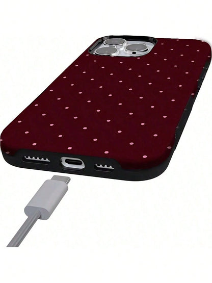 GIIPPA Pink Polka Dot Pattern Fashion Matte Burgundy Base 2-In-1 Phone Shockproof Case Compatible With IPhone 17, 17 Air, 16, 15, 14, 13, 12, 11, PRO MAX, And PLUS Elegant Design Suitable For Men Wome