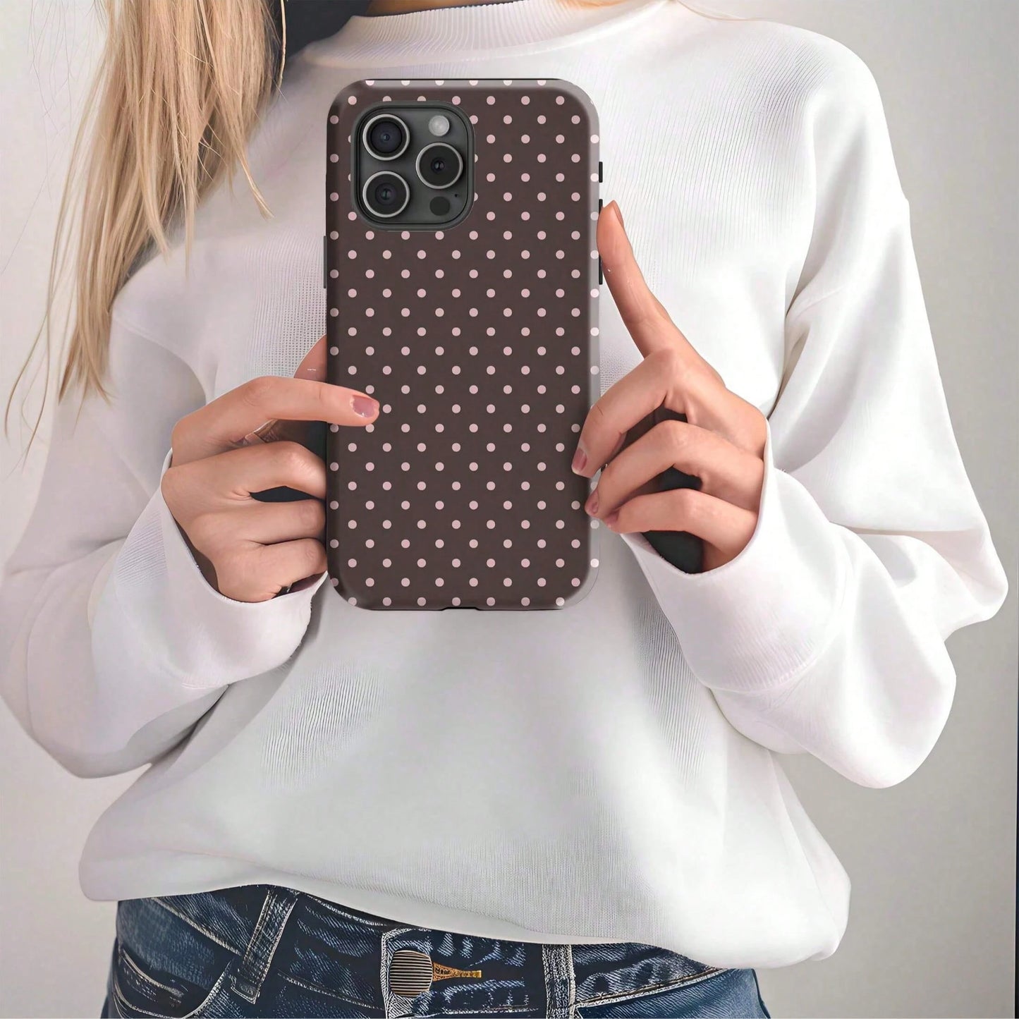 GIIPPA Pink Polka Dot Pattern Fashion Matte Burgundy Base 2-In-1 Phone Shockproof Case Compatible With IPhone 17, 17 Air, 16, 15, 14, 13, 12, 11, PRO MAX, And PLUS Elegant Design Suitable For Men Wome