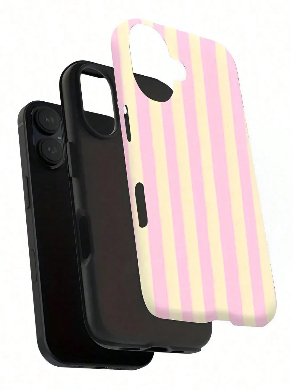 GIIPPA Pink Stripe Elements Fashion Matte Vertical Striped 2-In-1 Phone Case In Pink And Light Yellow Compatible With IPhone 16 15 14 13 12 11 PRO MAX PLUS Spring Pastel Birthday Gift