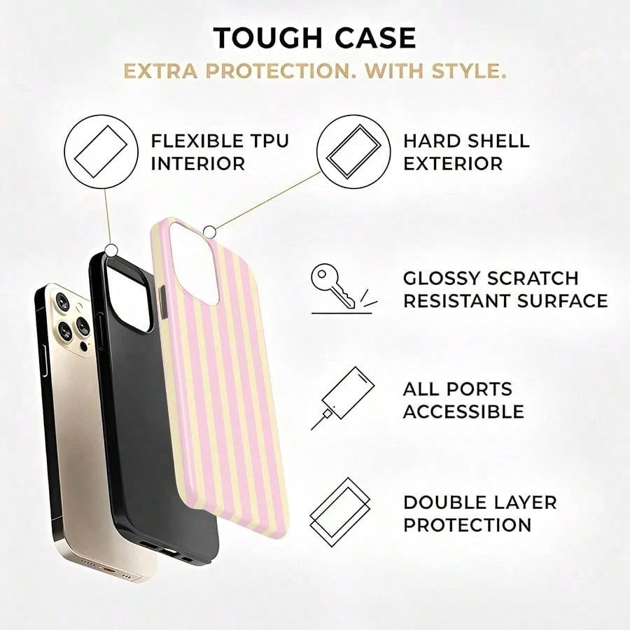 GIIPPA Pink Stripe Elements Fashion Matte Vertical Striped 2-In-1 Phone Case In Pink And Light Yellow Compatible With IPhone 16 15 14 13 12 11 PRO MAX PLUS Spring Pastel Birthday Gift