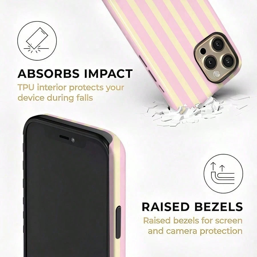 GIIPPA Pink Stripe Elements Fashion Matte Vertical Striped 2-In-1 Phone Case In Pink And Light Yellow Compatible With IPhone 16 15 14 13 12 11 PRO MAX PLUS Spring Pastel Birthday Gift