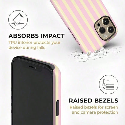 GIIPPA Pink Stripe Elements Fashion Matte Vertical Striped 2-In-1 Phone Case In Pink And Light Yellow Compatible With IPhone 16 15 14 13 12 11 PRO MAX PLUS Spring Pastel Birthday Gift