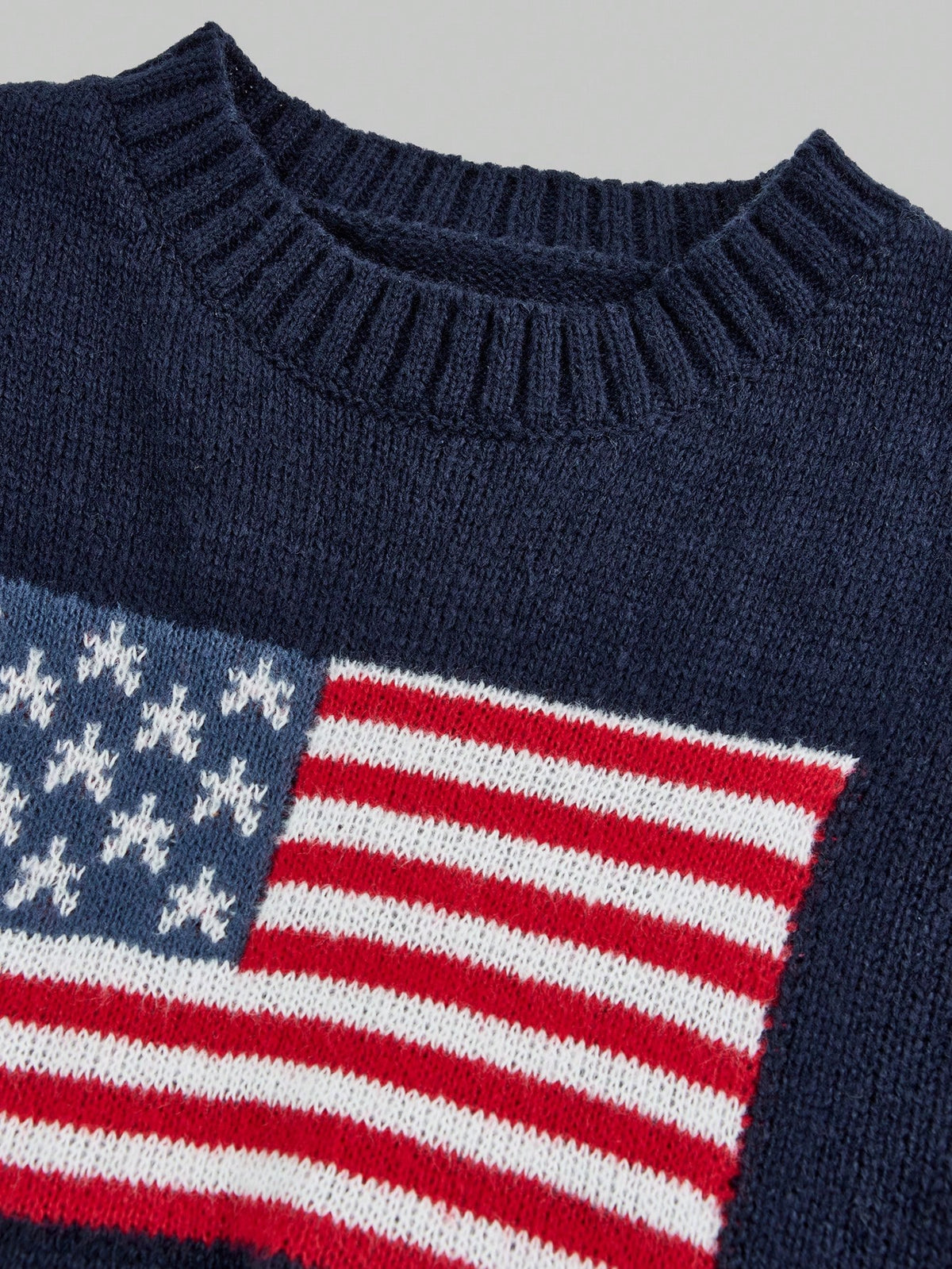 Girls American Flag Knit Sweater, Teens Round Neck Long Sleeve Star Striped Pullover Knit Top