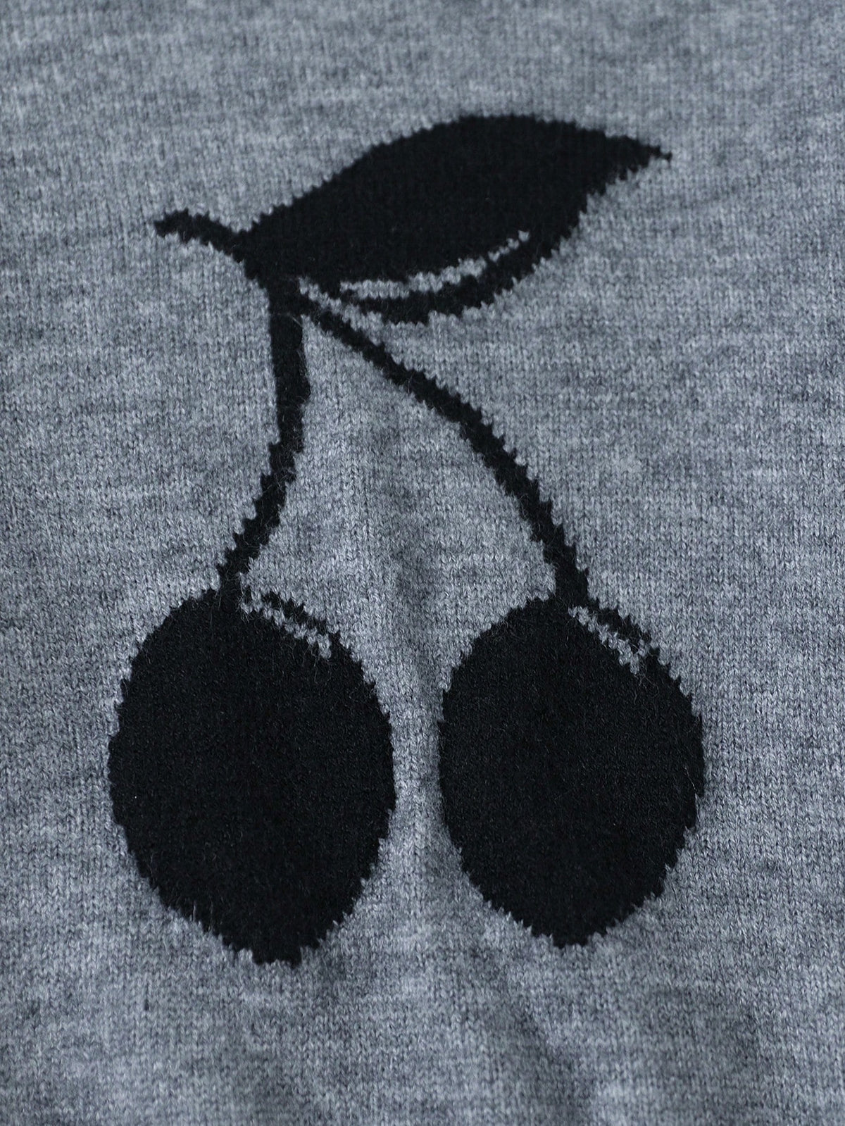 Girls' Autumn/Winter Fashion Minimalist Casual Cherry Pattern Jacquard Round Neck Grey Drop Shoulder Long Sleeve Knit Sweater